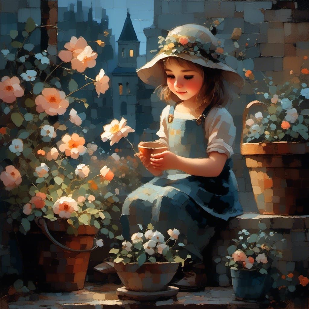 Girl's Joyful Backyard Blooms: Watercolor Painting