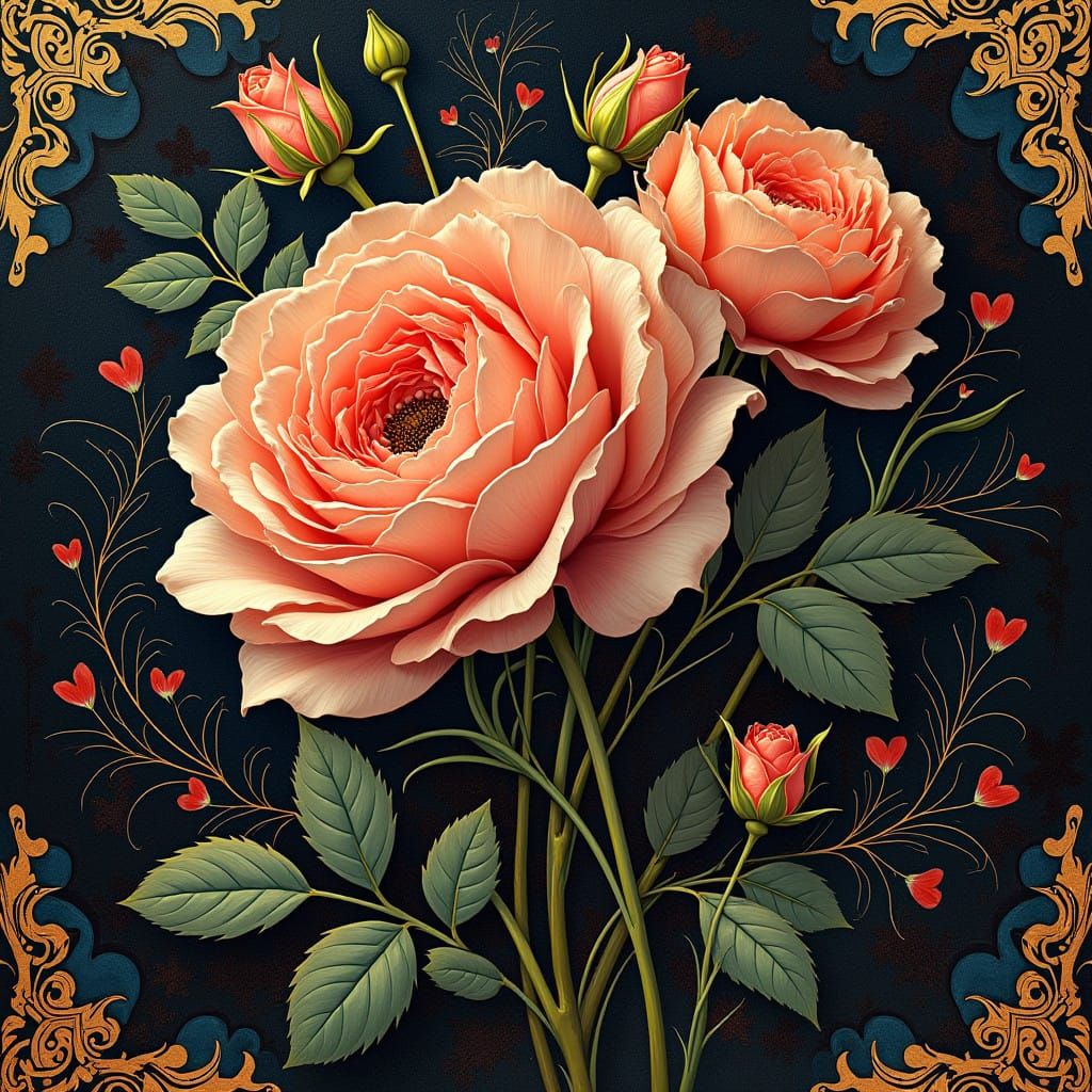 Surrealist Rose Bouquet in Ornate, Baroque Style