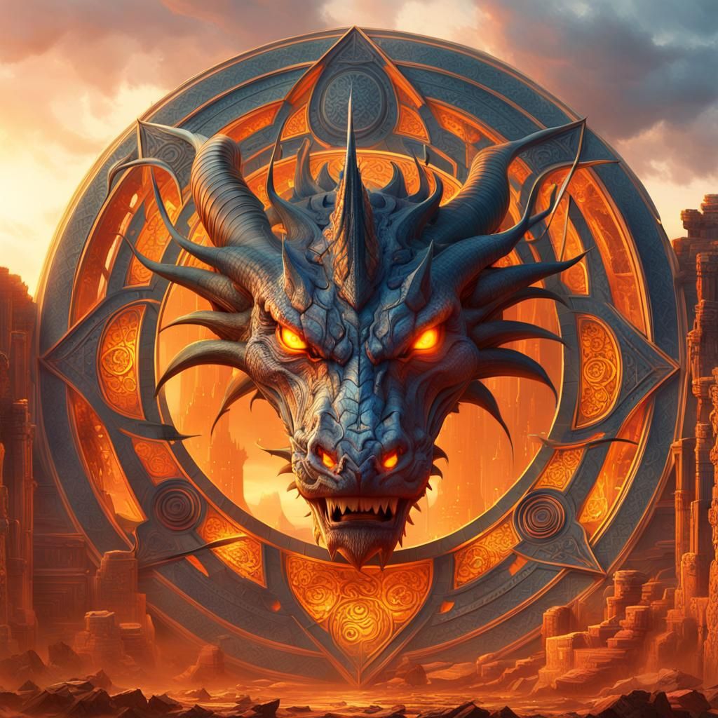 Majestic Orange Dragon in Ancient Ruins