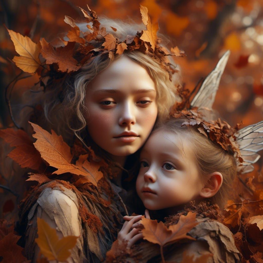 Autumn fairy mother and child