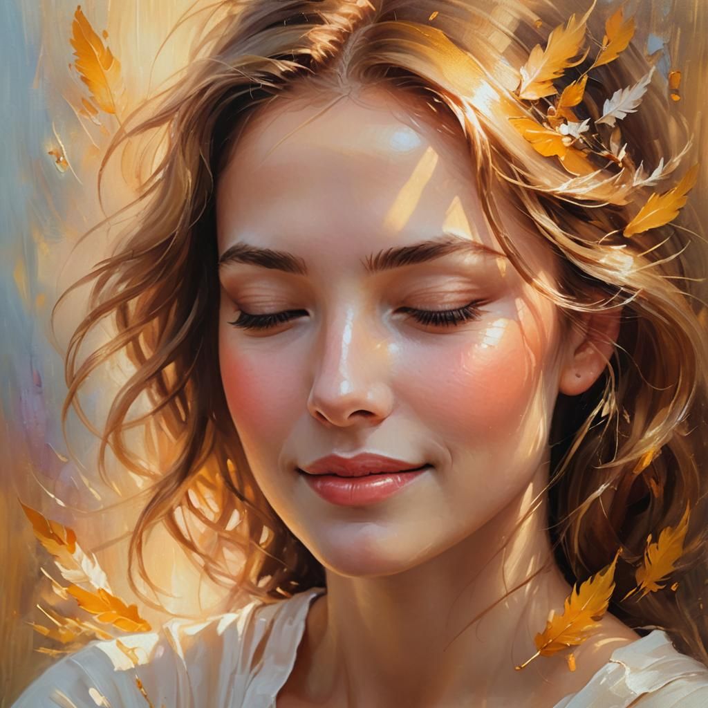 Dreamy Portrait in Golden Light as Oil Painting