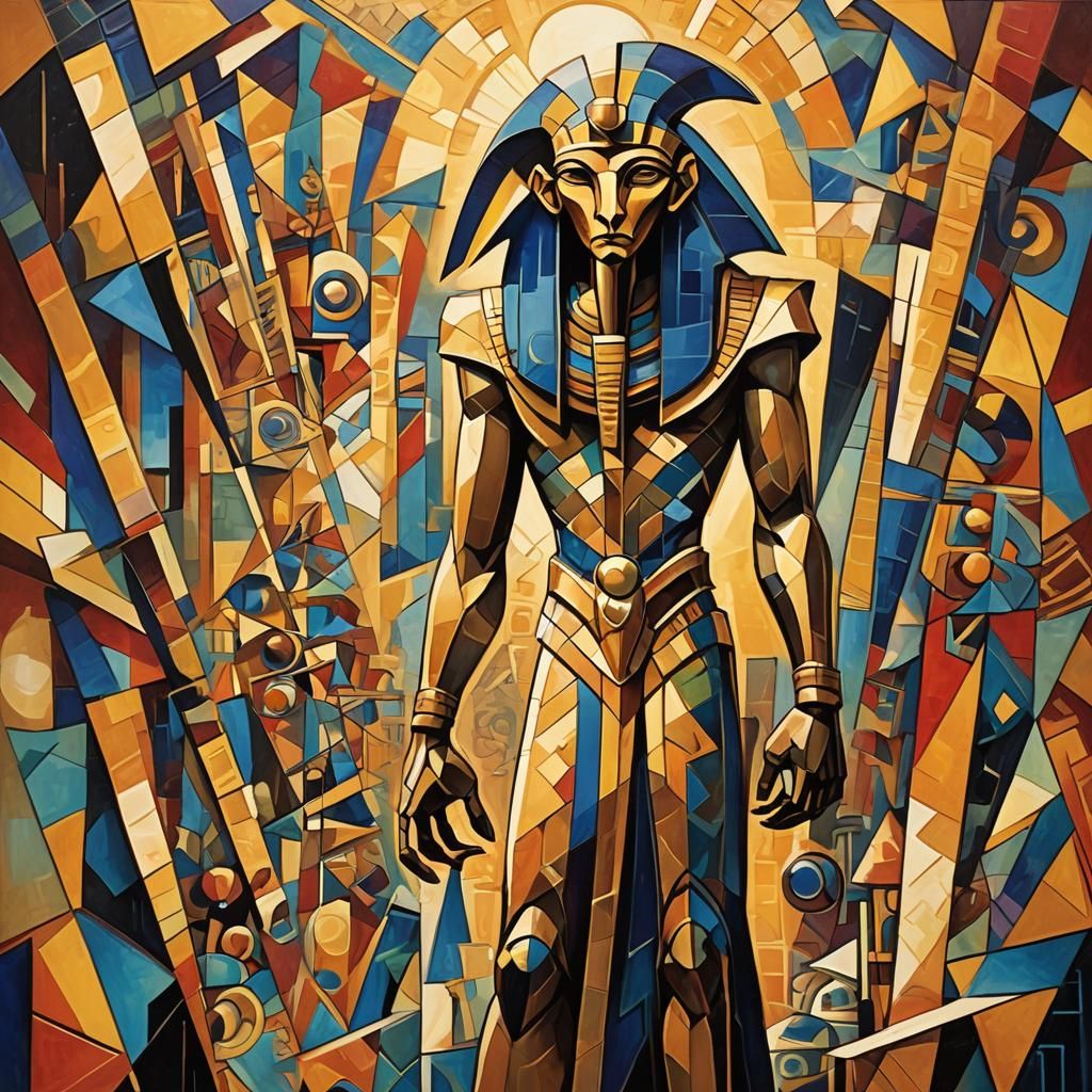 Thoth in Cubist Geometric Fauvist Art Deco Style