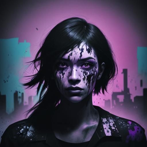 Dramatic Ink Splatter Art in Abandoned Warehouse