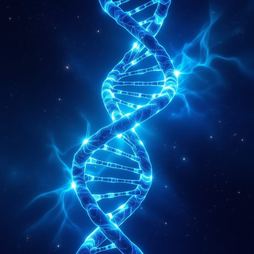 Vibrant DNA Helix in Cosmic Digital Art Style