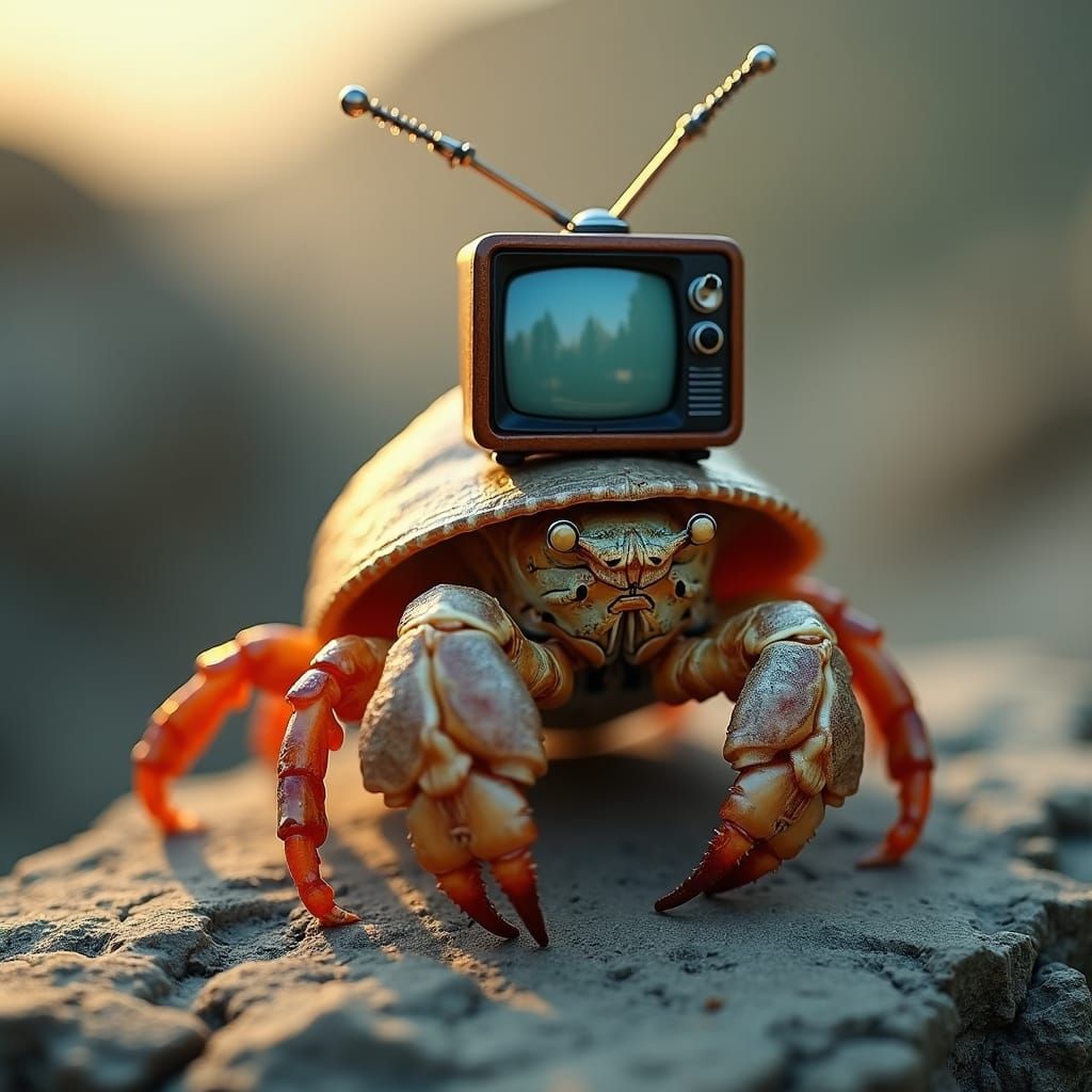 Hermit Crab Adorned with Vintage TV Antenna