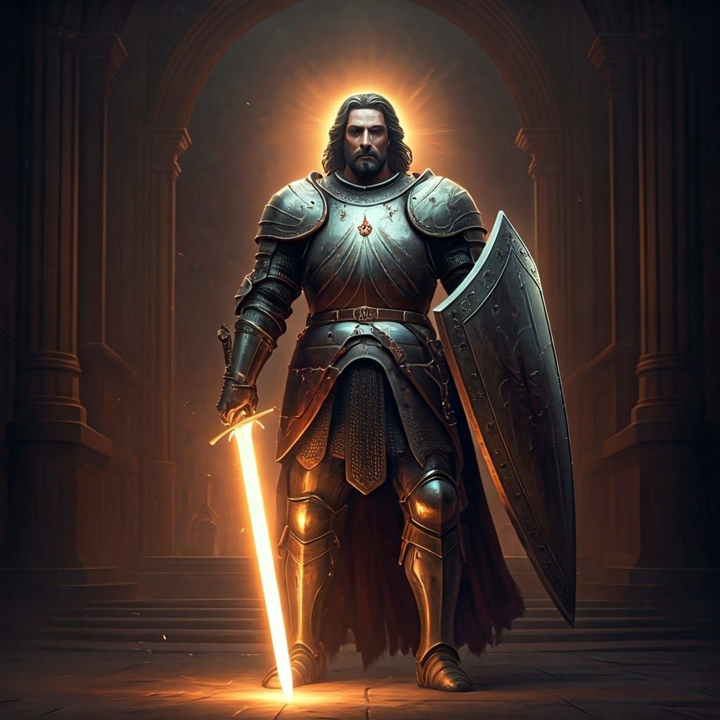 Majestic São Miguel Arcanjo with Radiant Sword and Shield