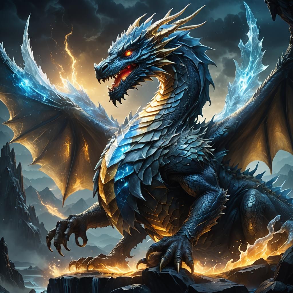 Crystal Dragon with Glowing Runes in Dark Fantasy