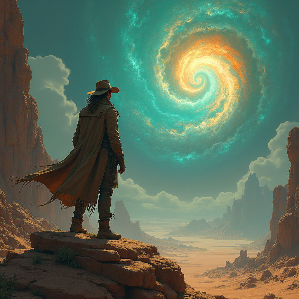 Mystical Desert Survivalist in Matte Painting Style