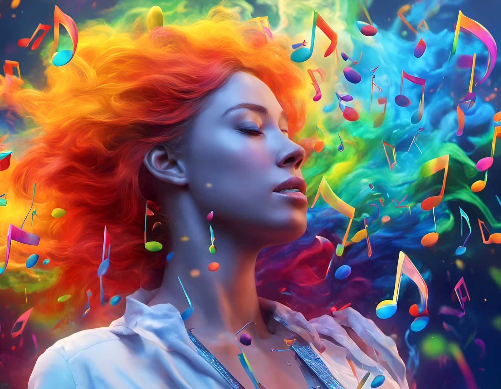 Rainbow Music Notes in Expressionist Oil Painting