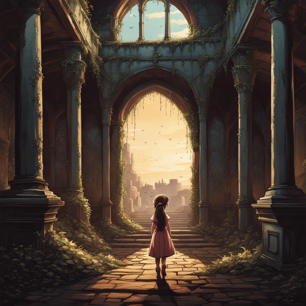 Princess in Abandoned Castle: Digital Illustration