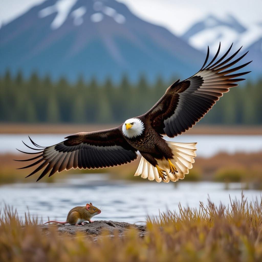 Eagle Swooping Down on Mouse in Alaskan Wilderness