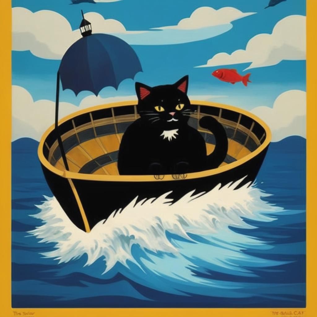 The Sailor Cat: Children's Book Cover in Naive Art Style