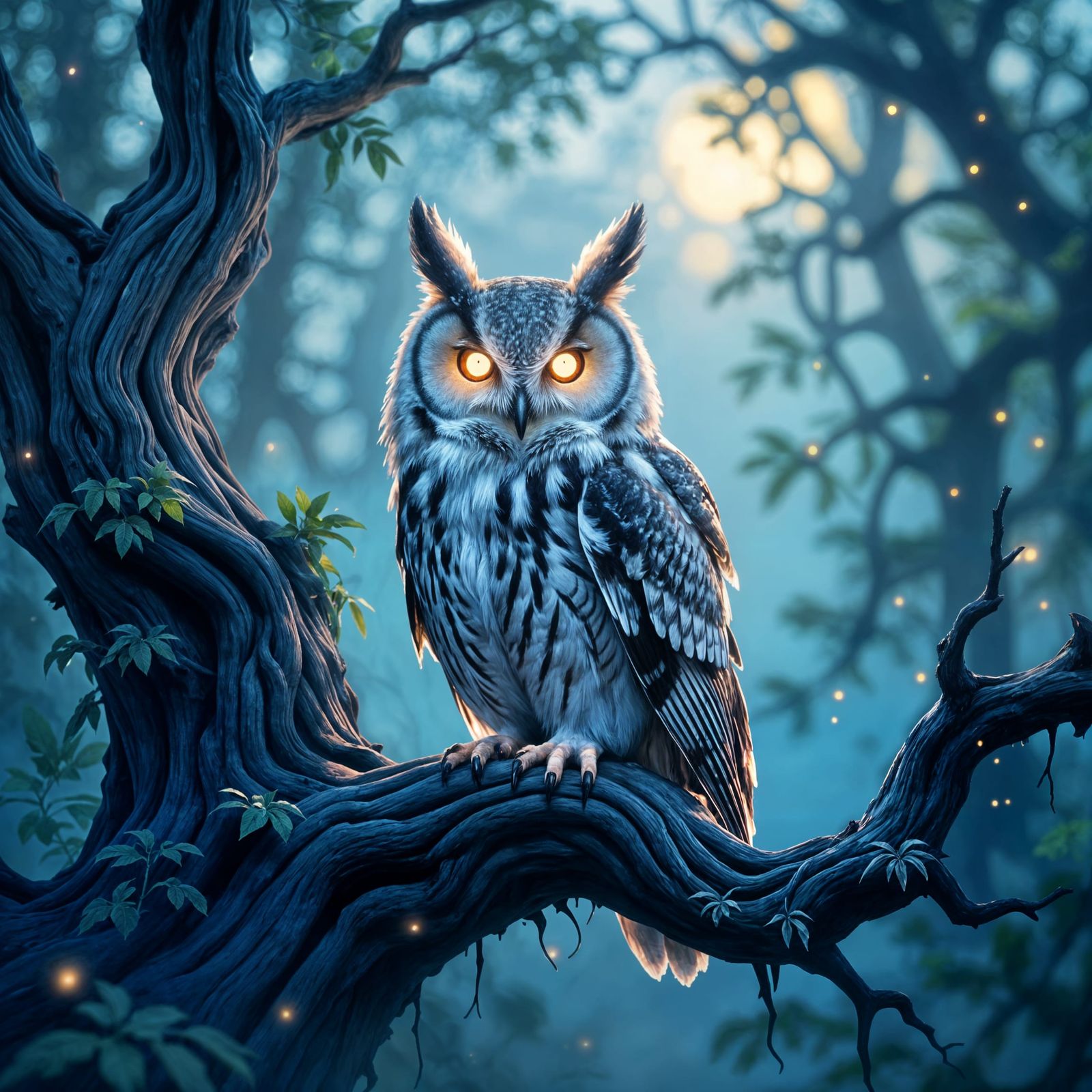 Spectral Owl in Misty Forest, Watercolor and 3D Shading
