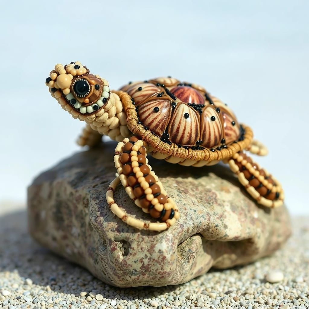 Beaded Sea Turtle on Beach Rock