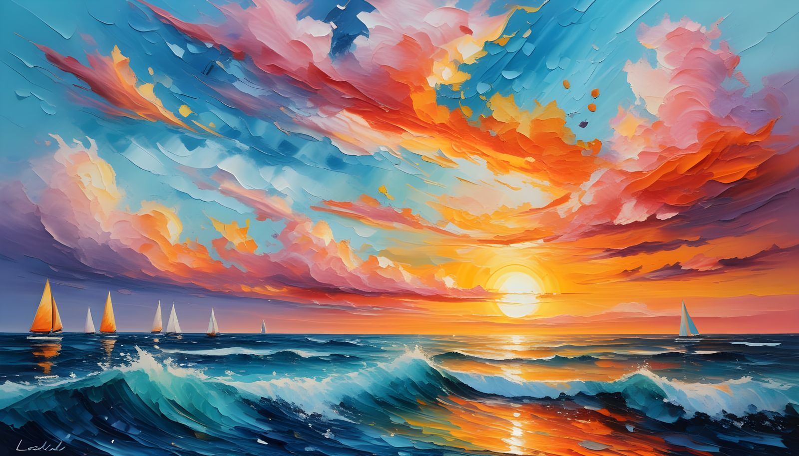 Vibrant Neo-Impressionist Sunset by the Sea