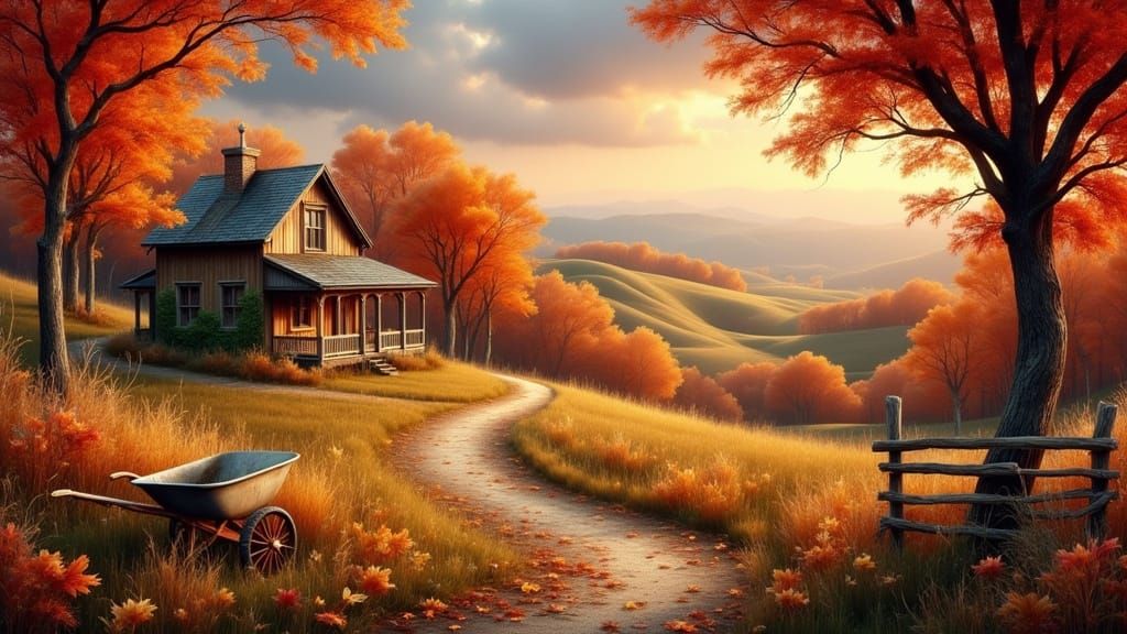 A breathtaking landscape bathed in the golden hues of autumn...