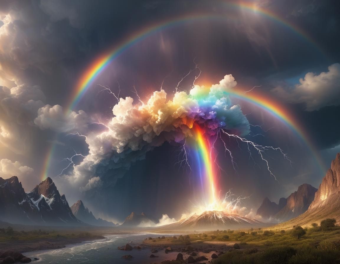 Epic Rainbow Explosion in Atmospheric Perspective