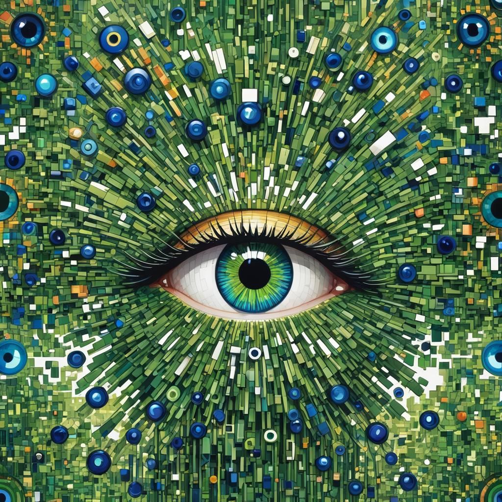 Mesmerizing 8-Bit Pixel Eye Reflecting Global Network