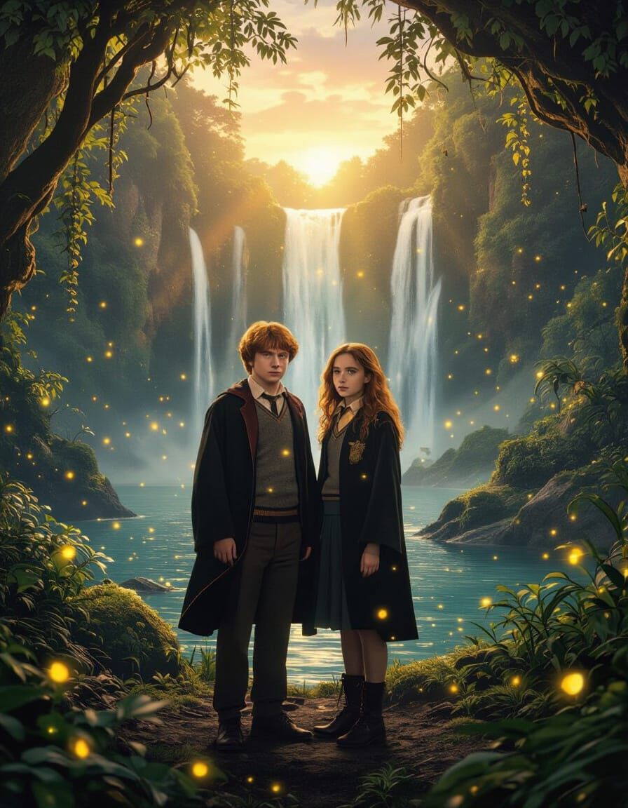 Ron and Hermione in Grotto with Waterfall