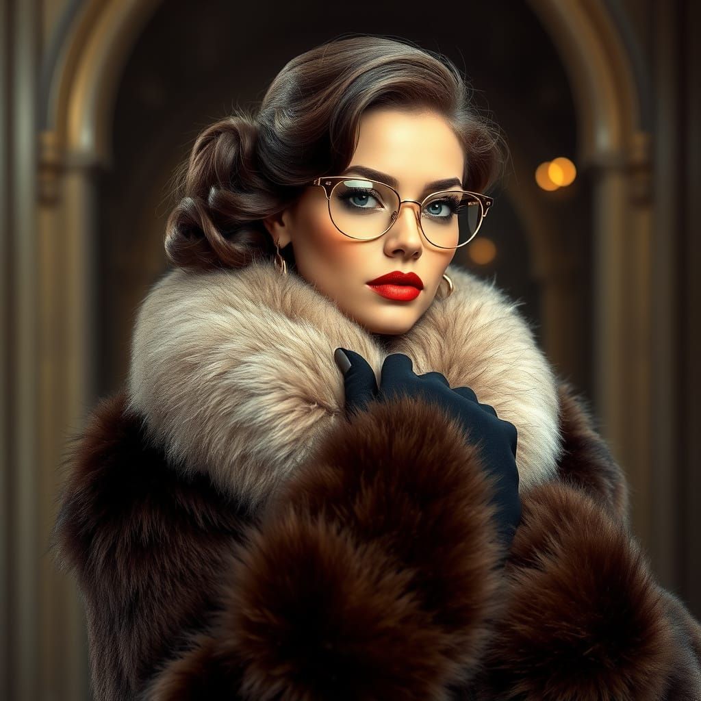 Elegant Woman in Fur, Art Deco Style