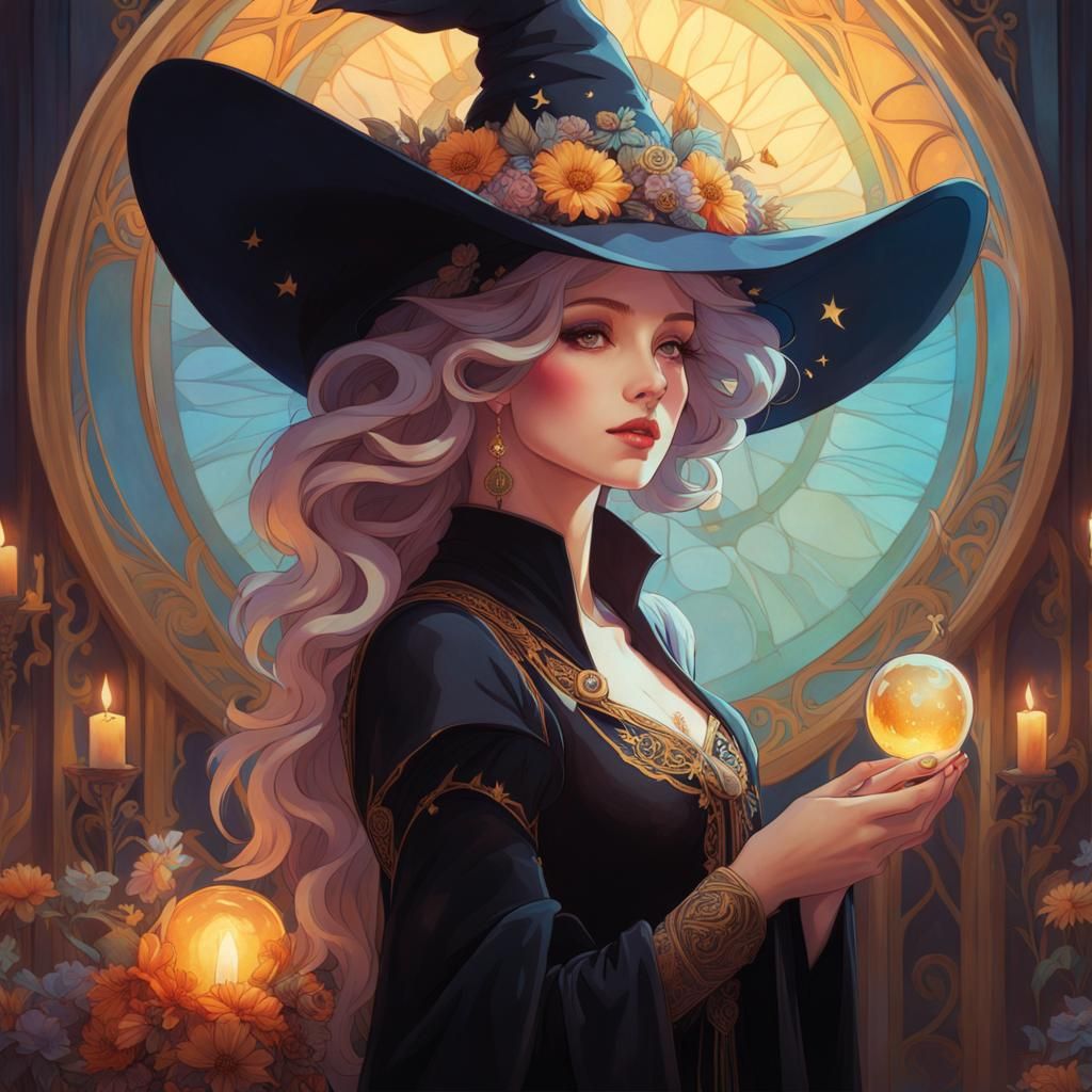 Beautiful Pastel Goth Witch in Renaissance Style