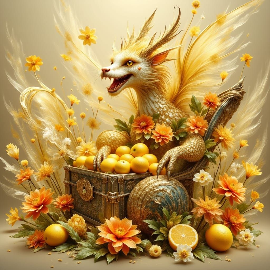 Summer Dragon's Citrus Treasure: Whimsical Art