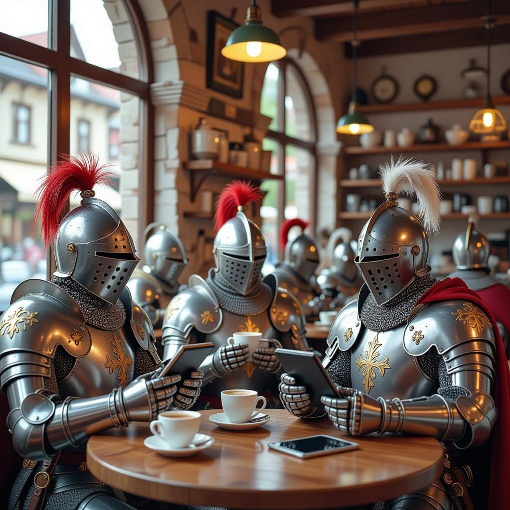 Medieval Knights in a Modern Coffee Shop