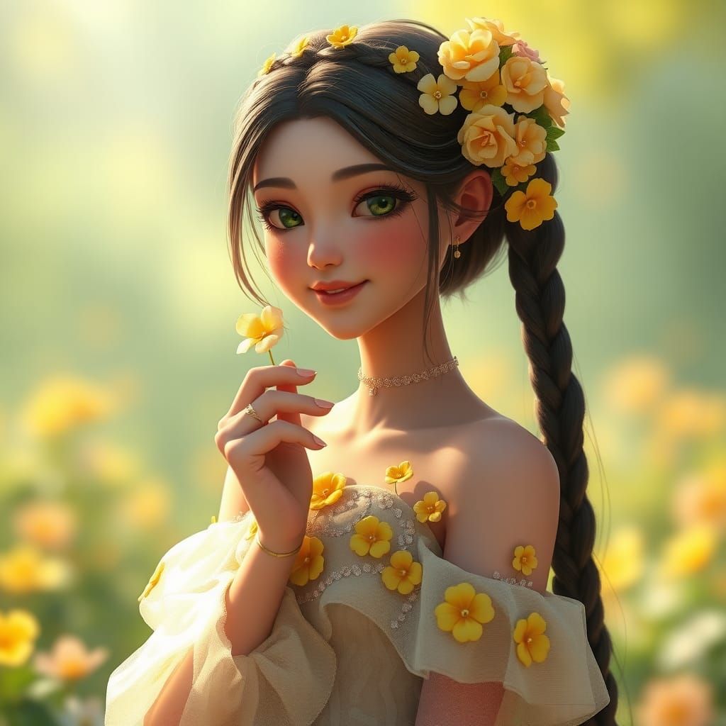 Clover Maiden with Braids, Detailed Matte Painting
