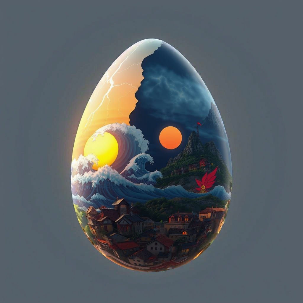 Egg Depicts a Dynamic Scene with Vibrant Details