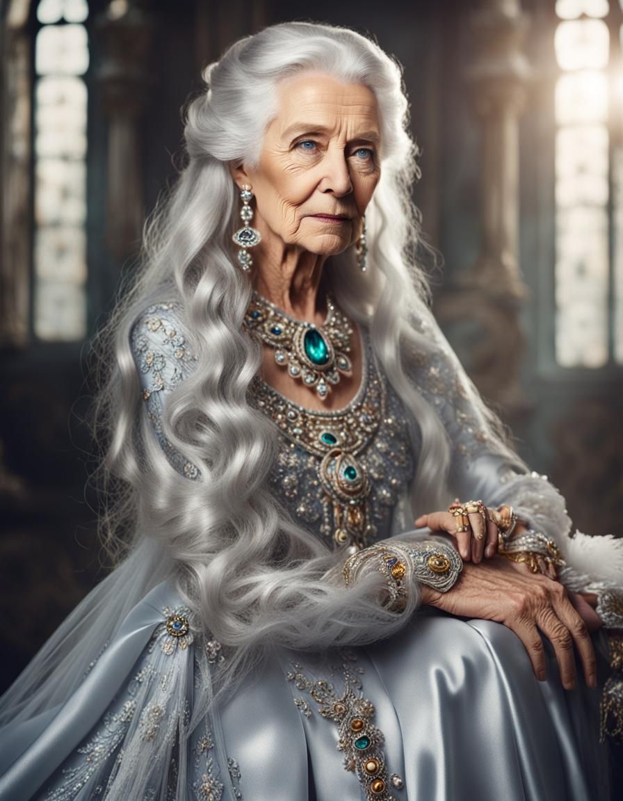 Elegant Silver-Haired Queen in Diffuse Light