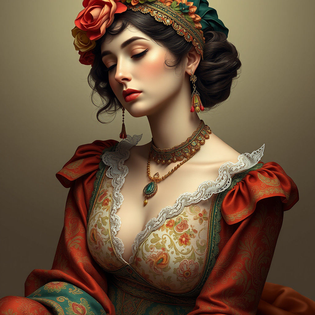 Dreamy Odalisque Portrait in Art Nouveau Style