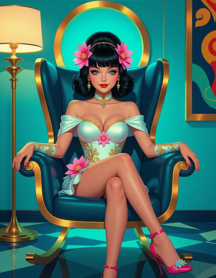 Synthwave Girl in Modern Rocking Chair