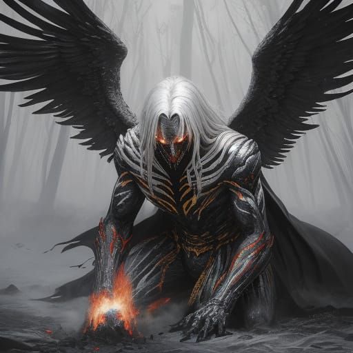 Fallen Angel in Wasteland: Dark Fantasy Oil Painting