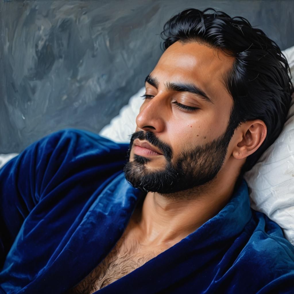 Serene Sleeping Man: Neo-Expressionist Impasto Oil Portrait