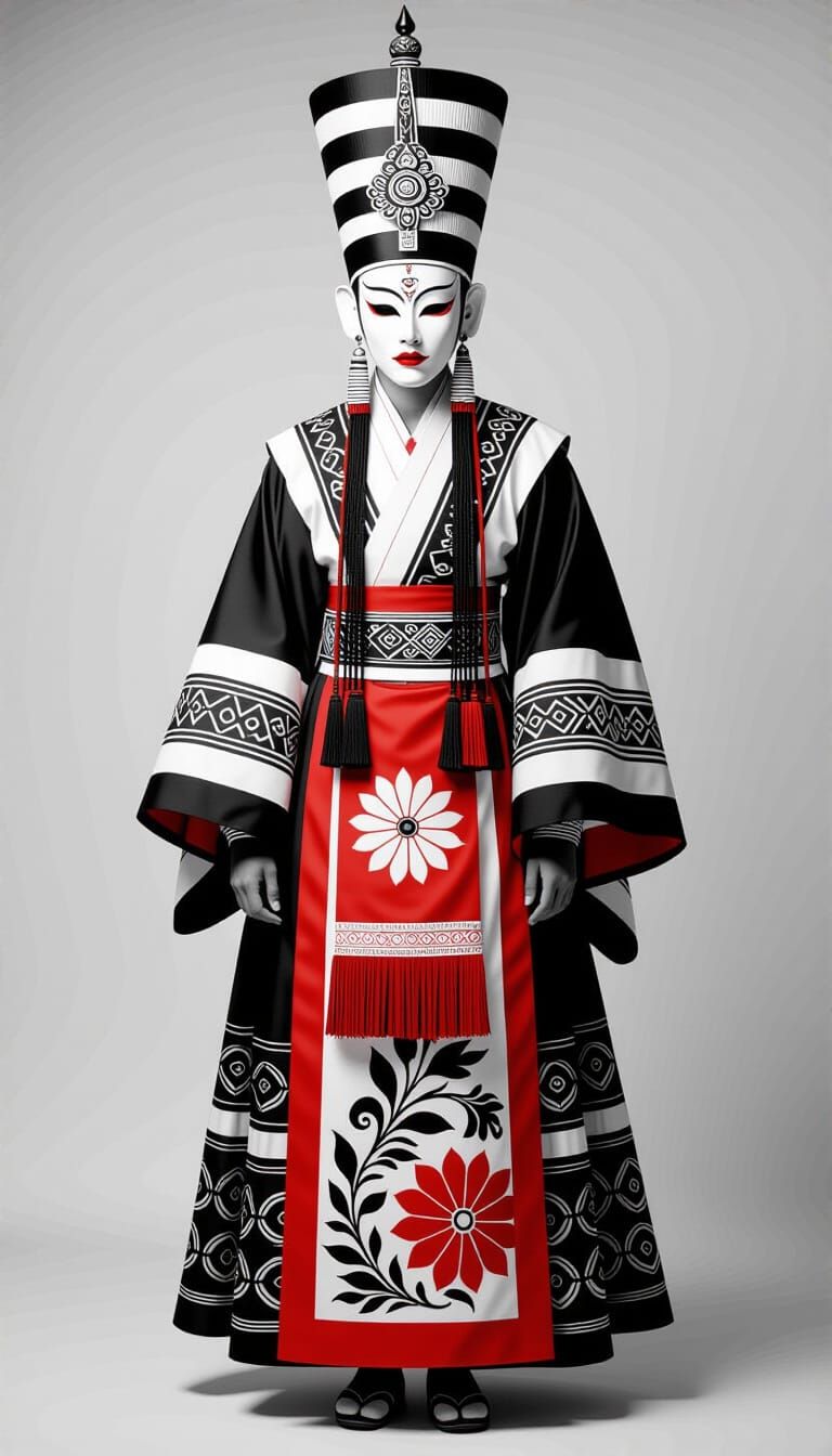 Charcoal Portrait of Person in Ornate Traditional Attire