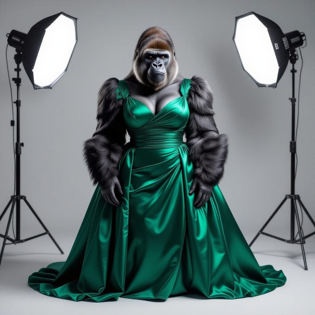 Majestic Gorilla in Emerald Gown