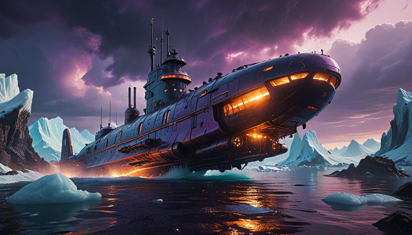 Steampunk Submarine Emerges from Icy Alien Ocean in Vintage ...