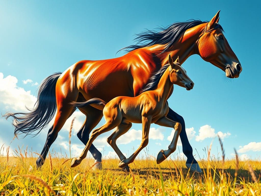 Ethereal Gallop Through Sunlit Fields in Vibrant Fantasy Art