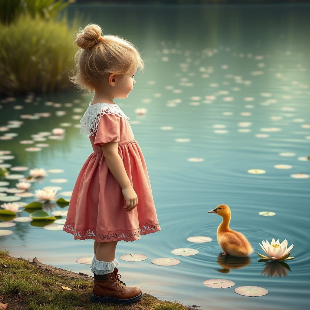 Whimsical Girl by Serene Lake in Fantasy Art