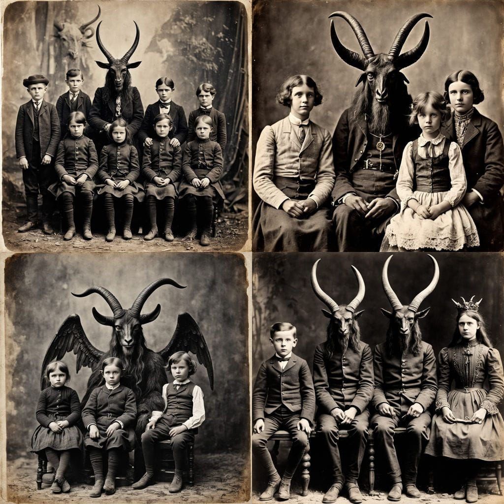 Baphomet in Hyperdetailed Family Photo, 1900s Style