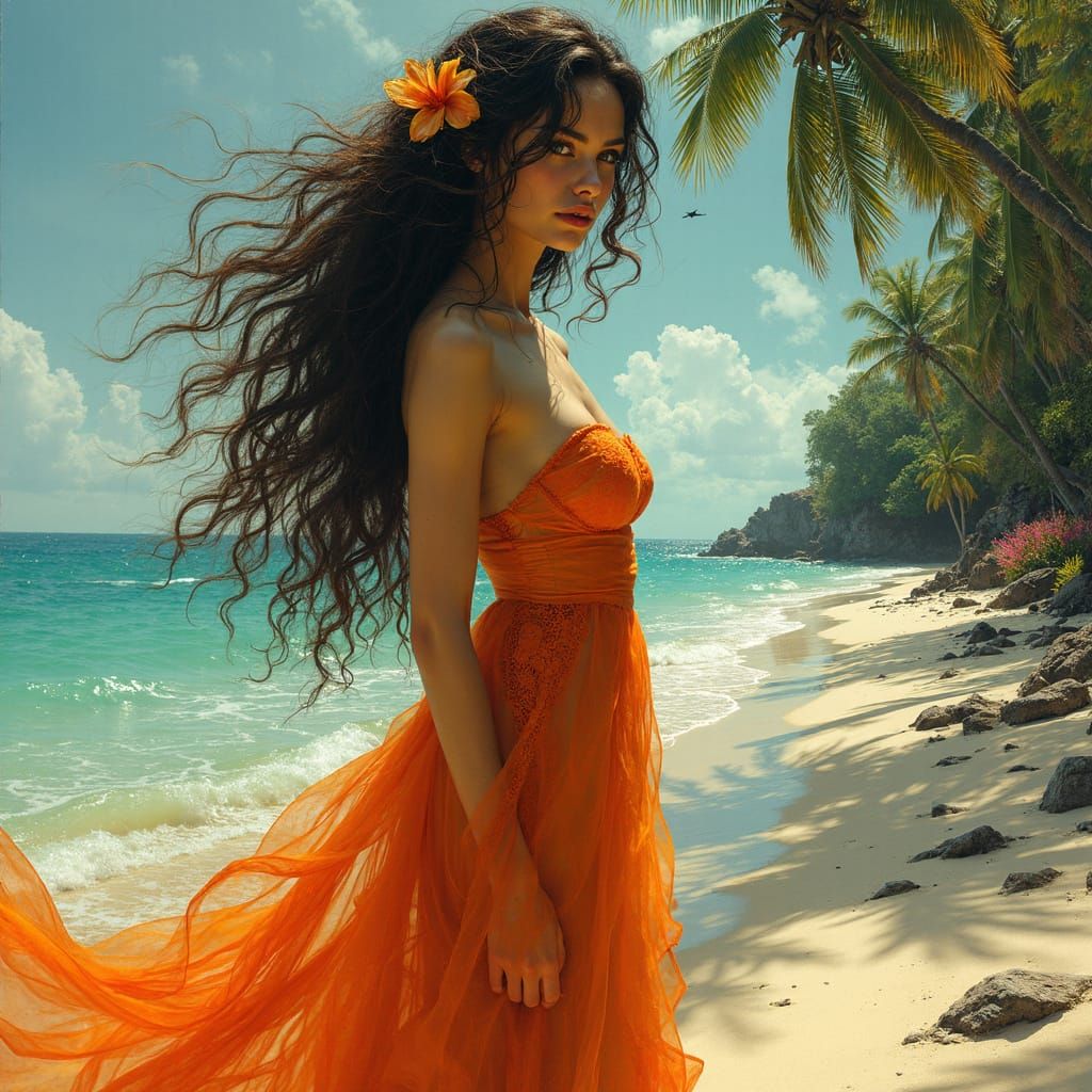 Hawaiian Woman in Noir Style, Erotic Surrealism