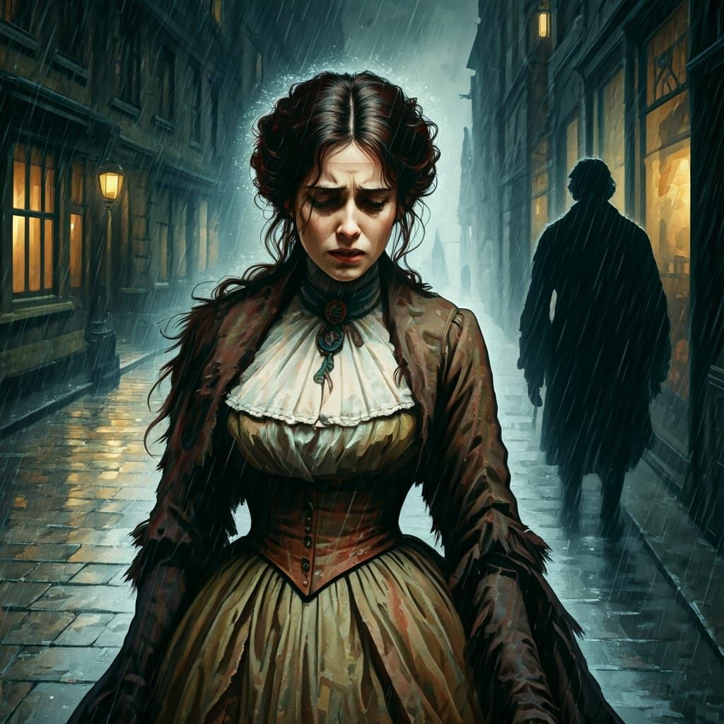 Victorian Woman's Heartbreak in Dreamy Watercolour