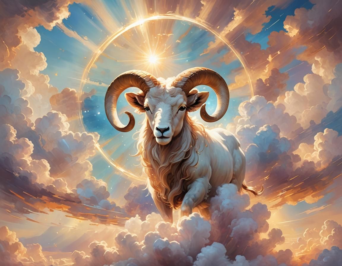 Aries Zodiac Symbol in Heavenly Sunshine: Digital Art