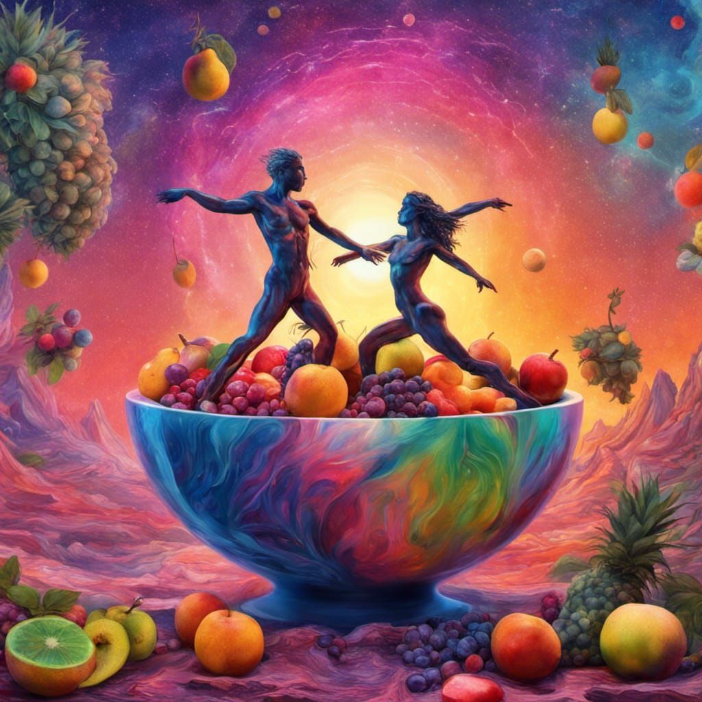 Painters' Dance: Holographic Cosmic Sunrise Illustration