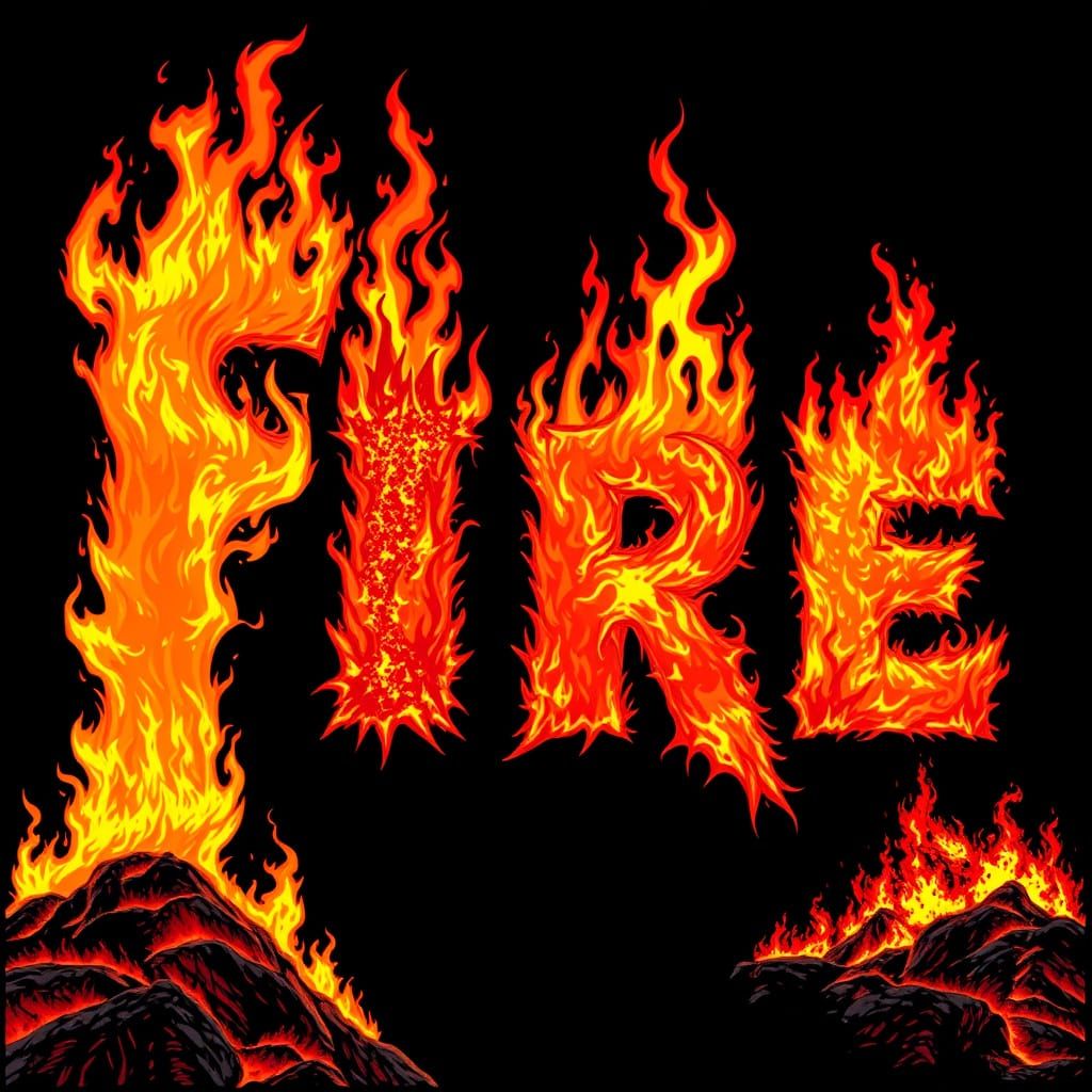 Fiery Letters: A Blazing Inferno Illustration