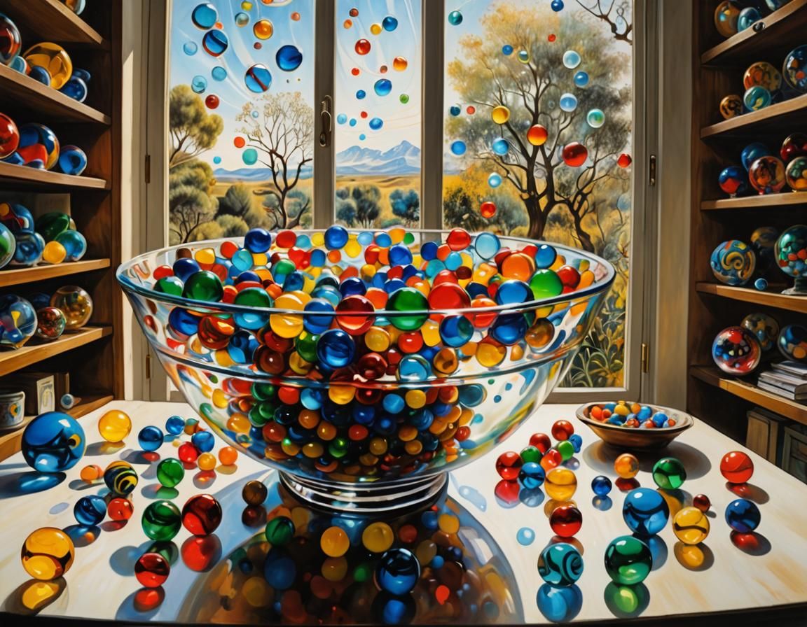 Colorful Glass Marbles in a Surrealist Style