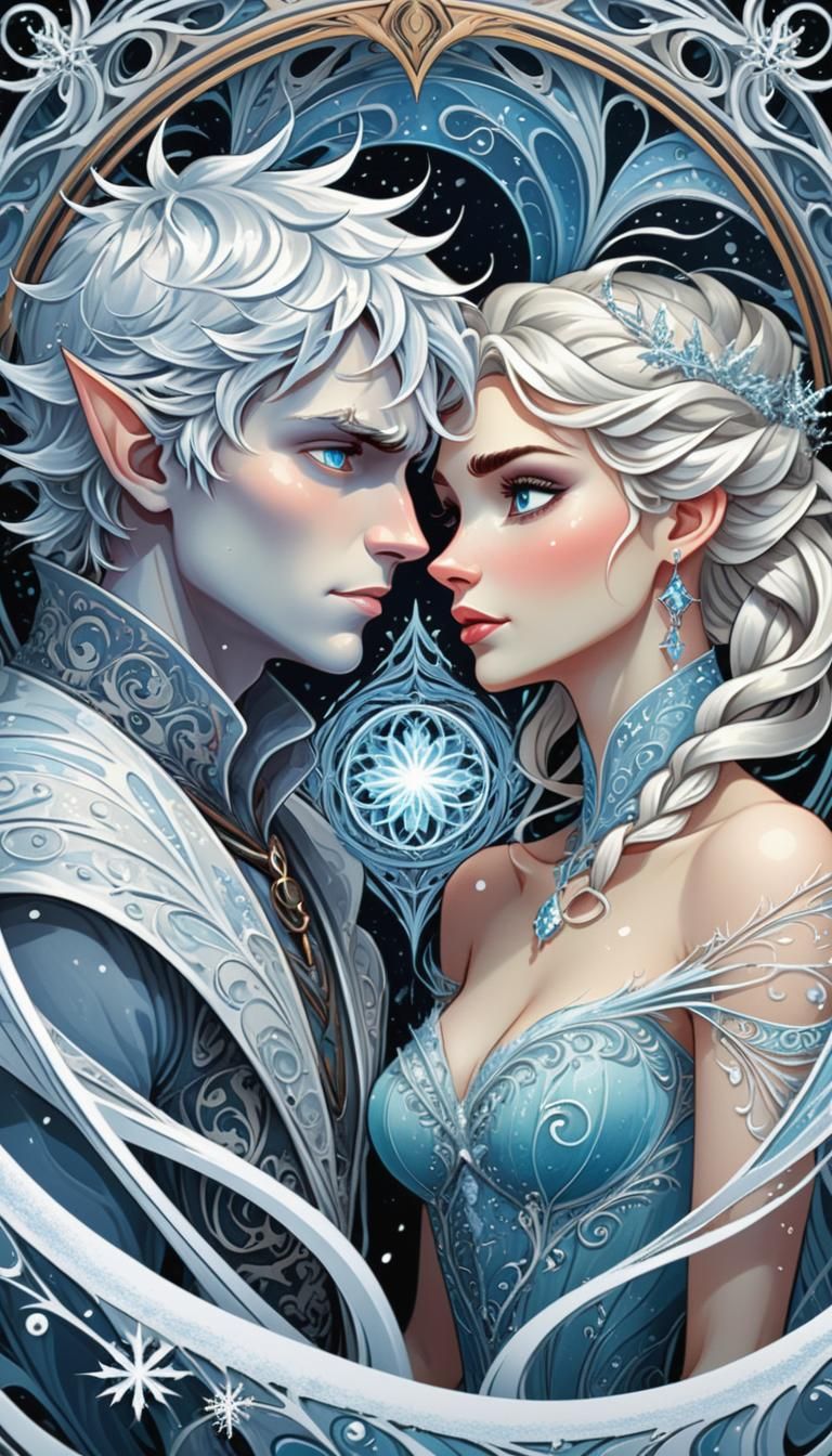 Jack Frost and Elsa in Art Nouveau Blizzard