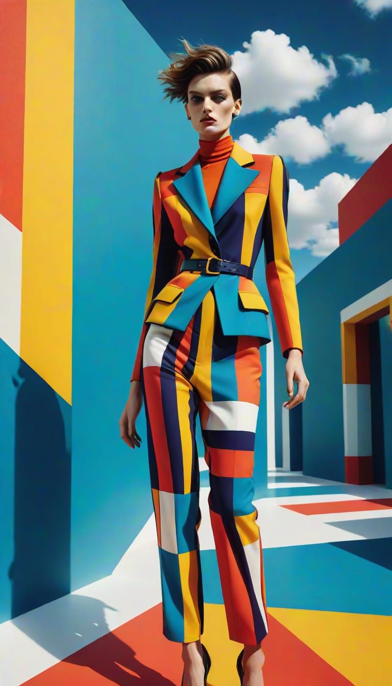 Surrealist Fashion Figure in Vibrant Metropolis