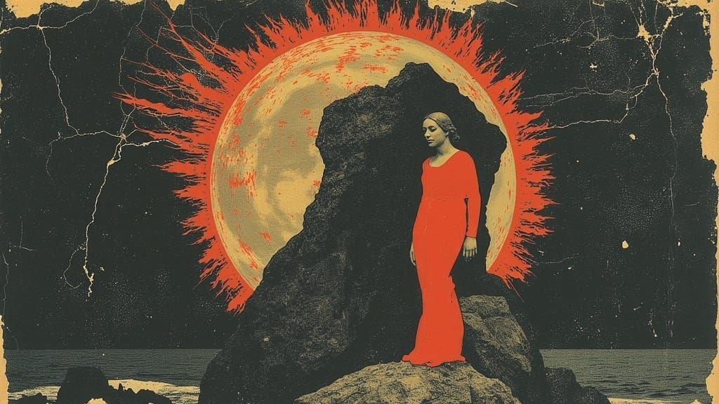 Venus: Rock Statue Engulfed in Flames