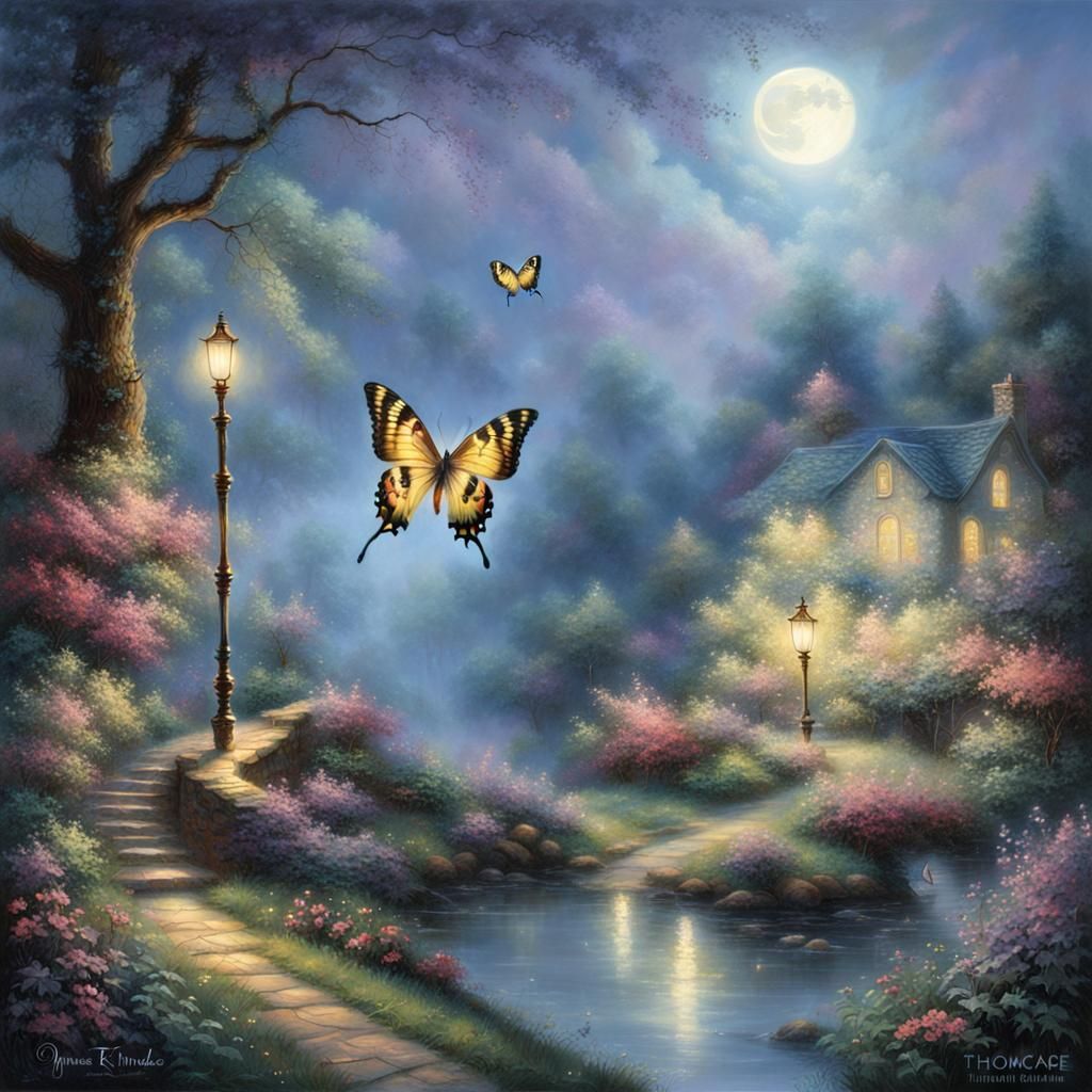 Ethereal Butterfly in Moonlight Fantasy Art